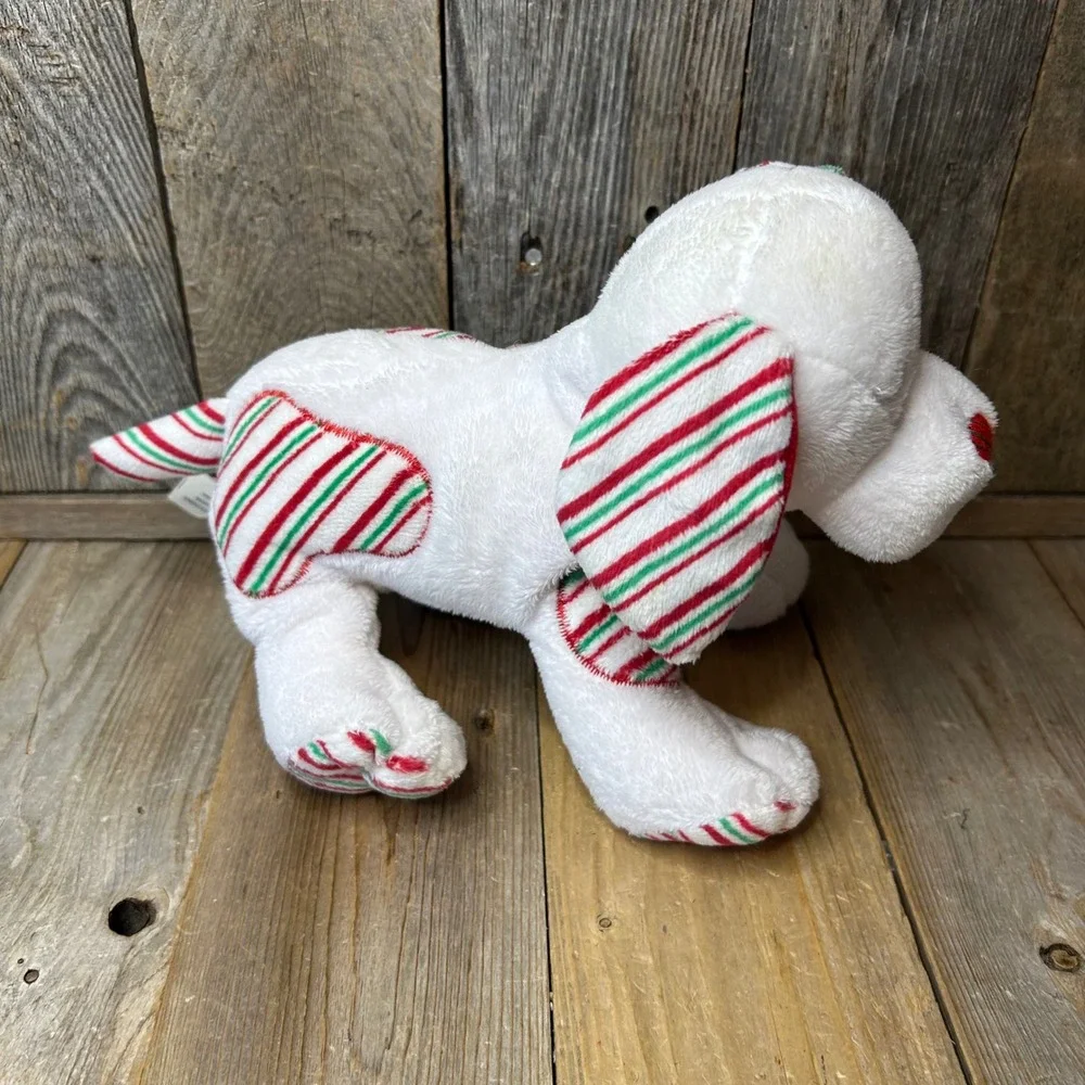Ganz Webkinz Peppermint Puppy HM467 White Red Green Striped Christmas Plush NWT